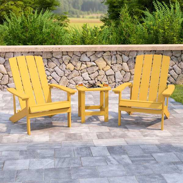 Flash Furniture Yellow Adirondack Side Table and 2 Chair Set JJ-C14501-2-T14001-YLW-GG